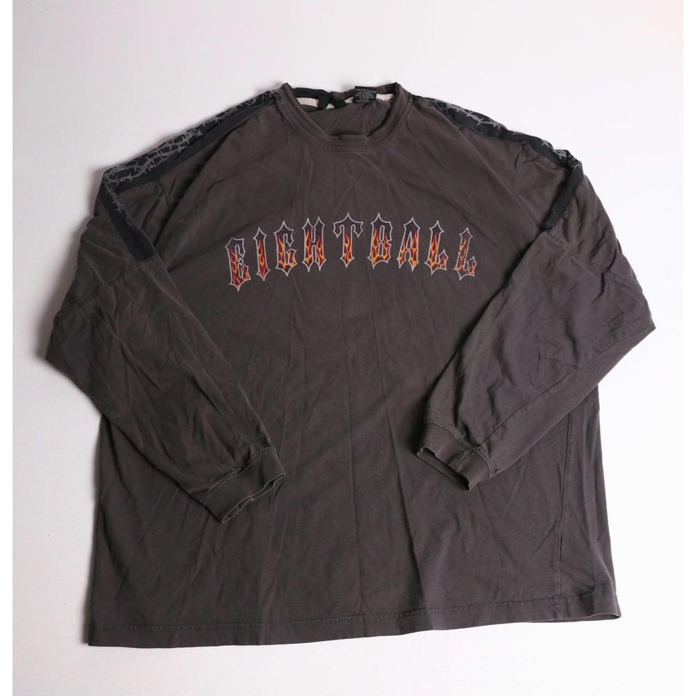 Vintage 90s No Boundaries Mens XL Eightball Flame Graphic Long Sleeve Smoked Tee